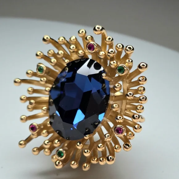 18k Gold Plated Sapphire Crystal Fire Works Massive Statement Ring - Picture 1 of 5